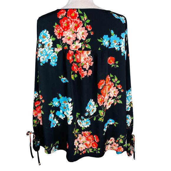 ASOS Blouse Top Size 18 Black Floral Bell Sleeves V-Neck Peplum - Picture 2 of 9